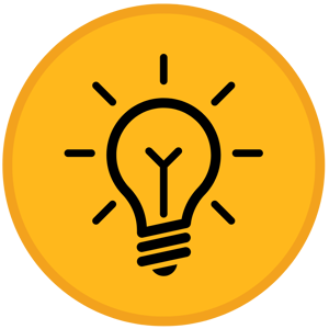 lightbulb icon in black outline against a yellow background